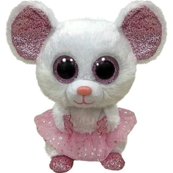 Ty Beanie Boos Nina Mouse Plush 7" White Pink Sparkly Ears Feet Glittered Accent - Picture 1 of 8